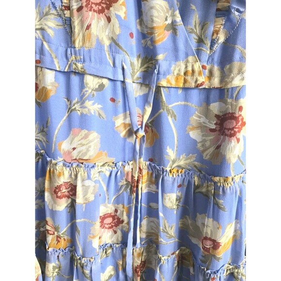Paige Barbarella Silk Dress Women's XS Blue Floral Tiered Ruffle Sleeves NWT - Picture 6 of 13